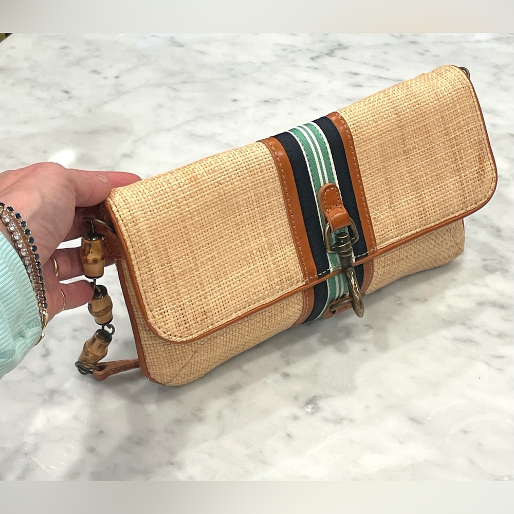 J. Crew Raffia & Leather shoulder bag, grosgrain &horsebit detail, bamboo, S - Picture 5 of 12